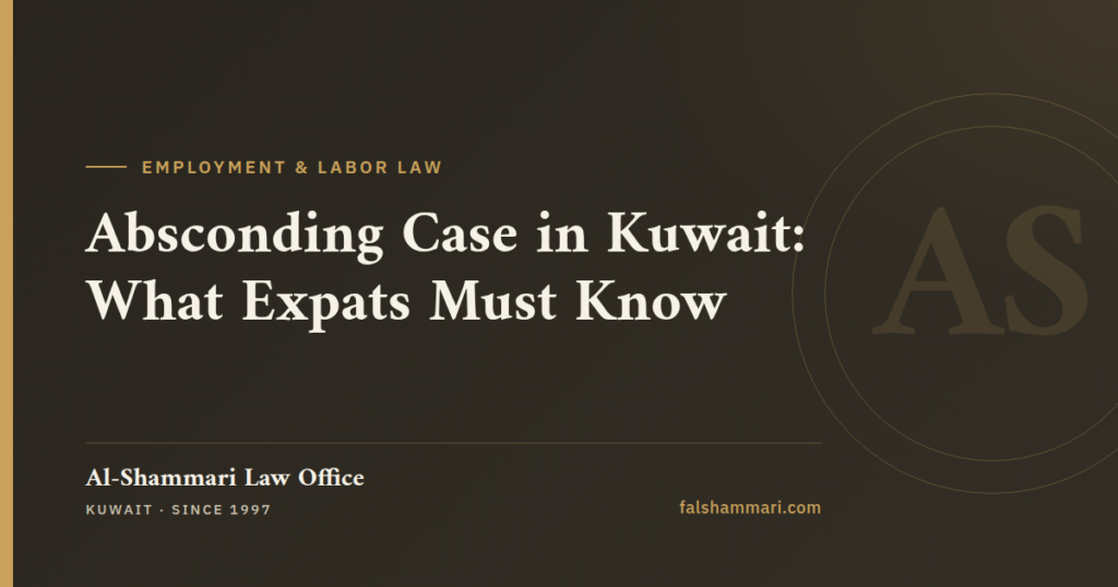Legal documents and a gavel representing an absconding case Kuwait legal procedure