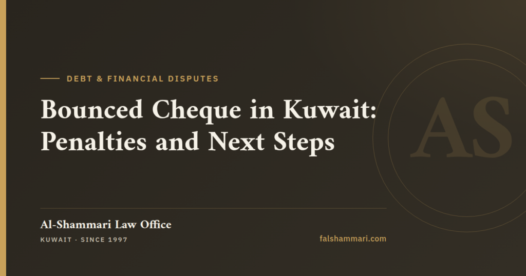 Legal professional discussing a bounced cheque Kuwait case with a client