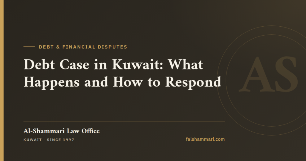 A legal document regarding a debt case Kuwait on a desk with a gavel